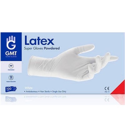 ΓΑΝΤΙΑ Latex Λευκά Πούδρα S 100 τεμ (ΕΛ)