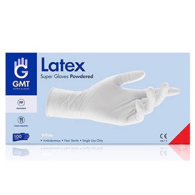 ΓΑΝΤΙΑ Latex Λευκά Πούδρα M 100 τεμ (ΕΛ)