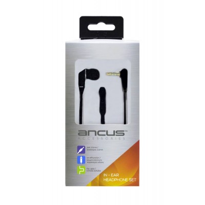 Hands Free Ancus Loop in-Earbud Mono 3.5mm για Apple-Samsung-HTC-Sony Μαύρο με Καλώδιο Πλακέ, Πλήκτρο Απάντησης