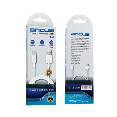 Καλώδιο Σύνδεσης και Φόρτισης Ancus Flow E44 USB σε USB-C 2.0A 480Mbps Data Transfer Λευκό 1m Καλώδιο Σύνδεσης και Φόρτισης Ancus Flow E44 USB σε USB-C 2.0A 480Mbps Data Transfer Λευκό 1m