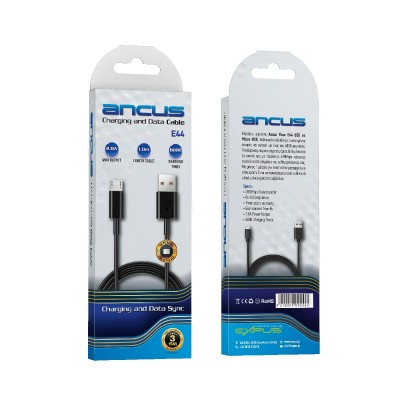 Καλώδιο Σύνδεσης και Φόρτισης Ancus Flow E44 USB σε Micro-USB 2.0A 480Mbps Data Transfer Μαύρο 1m