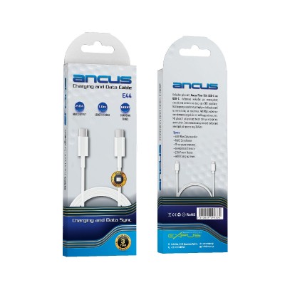 Καλώδιο Σύνδεσης και Φόρτισης Ancus Flow E44 USB-C σε USB-C 2.0A 480Mbps Data Transfer Λευκό 1m
