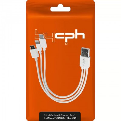 Καλώδιο σύνδεσης Leki Orange Concept 3 σε 1 USB σε Micro-USB, Lightning, USB-C Λευκό 0.2m