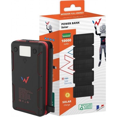 Ηλιακό Power Bank Wonder WX10S 10000mAh 5V/2A 7.5W με 5 Ηλιακά Πάνελ, 2 x USB-A και 1 x USB-C Έξοδο και Φακό Μαύρο