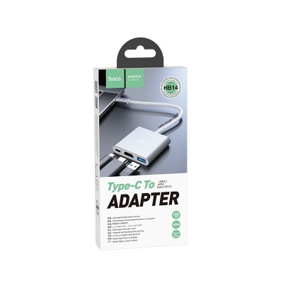 Hub Hoco HB14 Easy use USB-C με 3 Θύρες USB 3.0, USB-C PD, HDMI Ασημί 15cm Hub Hoco HB14 Easy use USB-C με 3 Θύρες USB 3.0, USB-C PD, HDMI Ασημί 15cm