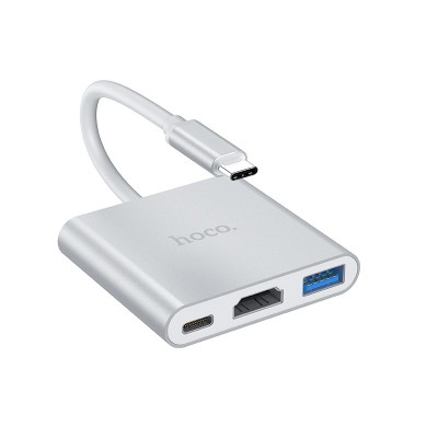 Hub Hoco HB14 Easy use USB-C με 3 Θύρες USB 3.0, USB-C PD, HDMI Ασημί 15cm Hub Hoco HB14 Easy use USB-C με 3 Θύρες USB 3.0, USB-C PD, HDMI Ασημί 15cm