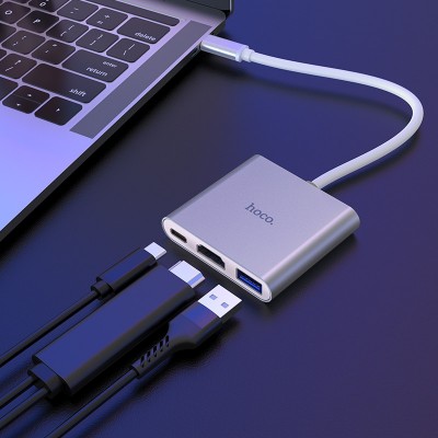 Hub Hoco HB14 Easy use USB-C με 3 Θύρες USB 3.0, USB-C PD, HDMI Ασημί 15cm Hub Hoco HB14 Easy use USB-C με 3 Θύρες USB 3.0, USB-C PD, HDMI Ασημί 15cm