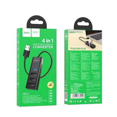 Hub USB Hoco HB25 4 in 1 Easy display USB3.0 σε USB3.0 x 1 και USB2.0 x 3 Μαύρο Hub USB Hoco HB25 4 in 1 Easy display USB3.0 σε USB3.0 x 1 και USB2.0 x 3 Μαύρο
