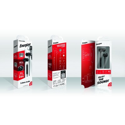 Hands Free Energizer CIA10 Metal Stereo 3.5mm Μαύρα με Μικρόφωνο και Πλήκτρο Πολλαπλών Λειτουργιών 1.2m
