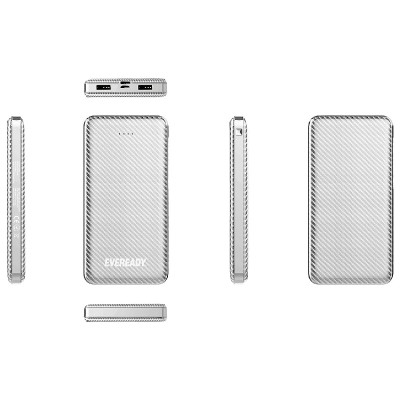 Power Bank Energizer Eveready Slim 10000mAh 2A  με 2x USB 2.0 και LED Ένδειξη Μπαταρίας Ασημί