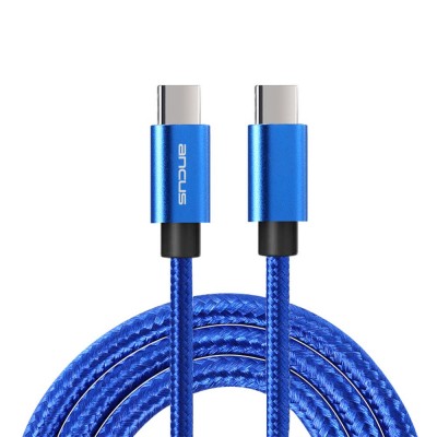 Καλώδιο Σύνδεσης και Φόρτισης Ancus Flow Plus E55 Fast Charge USB-C σε USB-C 5.0A PD100W με Braided Καλώδιο Μπλέ 1m. Με 5 Χρονια Εγγύηση