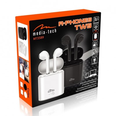 Wireless Hands Free Media-Tech MT3589K R-Phones TWS V4.2 Μαύρα με Πλήκτρο Ελέγχου σε κάθε ακουστικό Wireless Hands Free Media-Tech MT3589K R-Phones TWS V4.2 Μαύρα με Πλήκτρο Ελέγχου σε κάθε ακουστικό