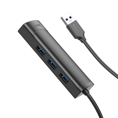 Hub USB Hoco HB42 Easy Safety 4-in-1 USB σε 3xUSB 3.0 5Gbps και RJ45 1000Mbps Μαύρο 1.2m Hub USB Hoco HB42 Easy Safety 4-in-1 USB σε 3xUSB 3.0 5Gbps και RJ45 1000Mbps Μαύρο 1.2m
