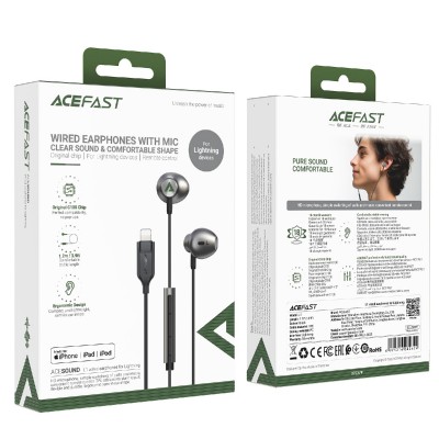 Hands Free Acefast L1 Earphones Stereo Lightning Apple Certified MFi 1.2m Μαύρα