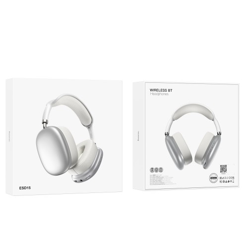 Wireless Ακουστικά Stereo Hoco. ESD15 Cool Shadow V5.3 400mAh 12 'Ωρες Λειτουργίας με υποδοχή Micro SD, Μικρόφωνο  και AUX Ασημί