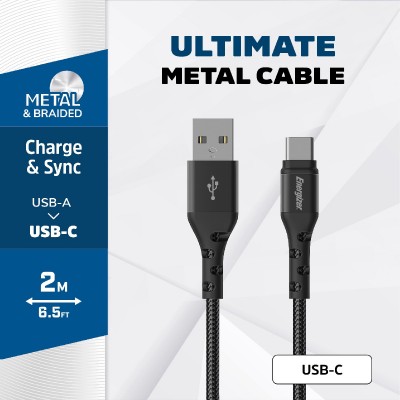 Καλώδιο σύνδεσης Energizer Metal / Braided Nylon USB-A σε USB-C Μαύρο 2m