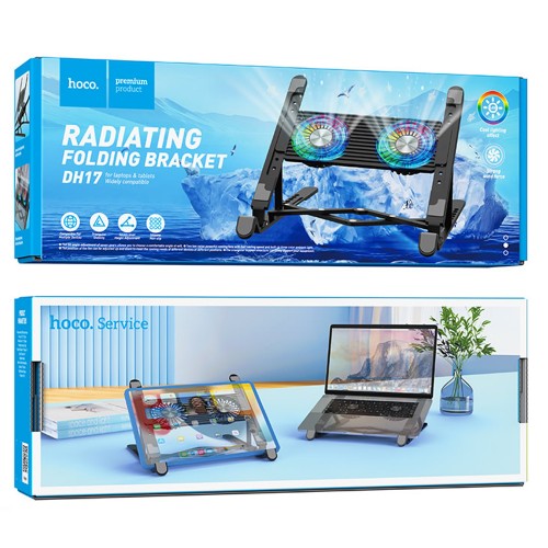 Laptop Cooler Hoco. DH17 Μαύρο με Φωτισμό και 2 Ανεμιστηράκια για Φορητούς Υπολογιστές έως 17.3