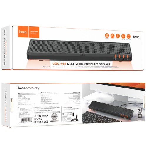 Computer Speaker Hoco BS66 Smooth 6W USB2.0 Bluetooth v5.0 και Πλήκτρα Multimedia Μαύρο