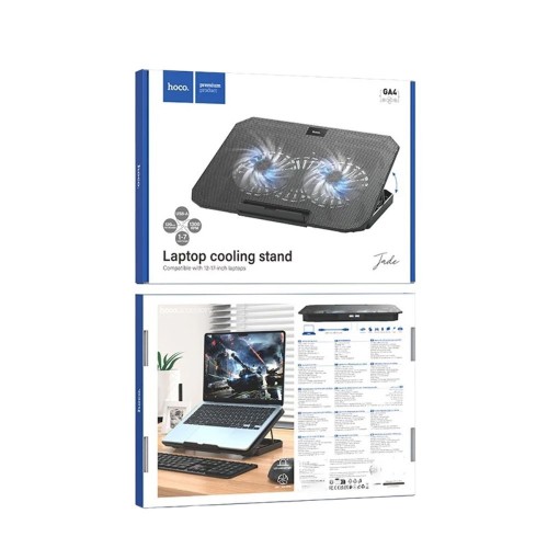 Laptop Cooler Hoco GA4 Jade Μαύρο με 2 Ανεμιστηράκια 7 Επιπέδων Έντασης και Φωτισμό για Φορητούς Υπολογιστές έως 17