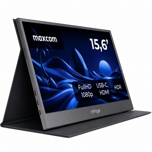 Φορητή Οθόνη Maxcom MPAGE15 15.6’’ HDR FHD 1920 x 1080 IPS 1xMiniHDMI 2xUSB-C 3.1 1xAudio Jack 3.5mm με Ενσωματωμένη Θήκη-Stand Μαύρη