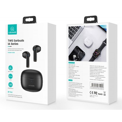 USAMS earphones IA04 με θήκη φόρτισης, True Wireless, μαύρα