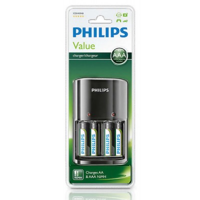 PHILIPS φορτιστής μπαταριών AA & AΑΑ NiMH SCB1450NB με 4x AAA, μαύρος PHILIPS φορτιστής μπαταριών AA & AΑΑ NiMH SCB1450NB με 4x AAA, μαύρος