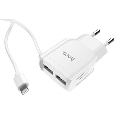 HOCO C59Α MEGA JOY DOUBLE PORT CHARGER ΚΑΙ ΕΝΣΩΜΑΤΩΜΕΝΟ ΚΑΛΩΔΙΟ LIGHTNING