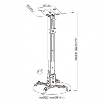 Brateck PRB-2 SIL , Βάση στήριξης Projector σε ταβάνι , Προφίλ : 430-650mm,Silver
