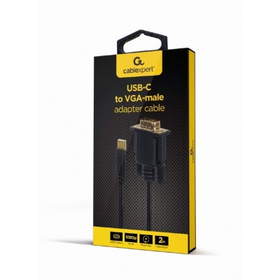 CABLEXPERT USB-C TO VGA-M ADAPTER 2M BLACK RETAIL PACK CABLEXPERT USB-C TO VGA-M ADAPTER 2M BLACK RETAIL PACK