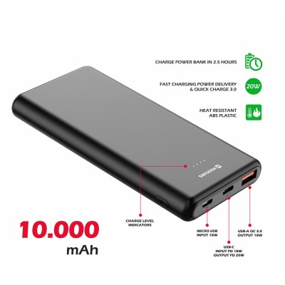 SWISSTEN POWER LINE POWER BANK 10000 mAh 20W POWER DELIVERY BLACK