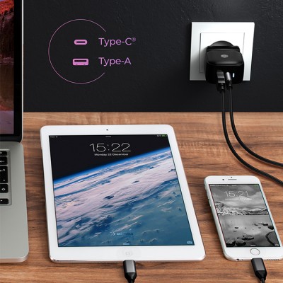 ICY BOX IB-PS106-PD Universal φορτιστής με 2 εξόδους, 1xUSB-A & 1xUSB-C και power delivery, 38W