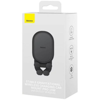 Baseus Stable Gravitational Wireless Charging Car Mount  Pro 15W Black (SUWX030001) (BASSUWX030001)