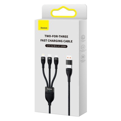 Baseus Flash Series II Braided USB to micro USB / Type-C / Lightning Cable Μαύρο 1.2m (CASS030101) (BASCASS030101)