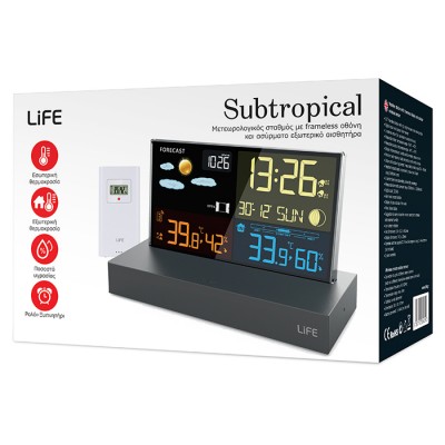 LIFE SUBTROPICAL, Μετεωρολογικός σταθμός με frameless οθόνη και ασύρματο εξωτερικό αισθητήρα