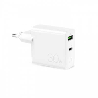 Puro Fast Charger Power Delivery Wall Charger 1 USB-A + 1USB-C, 30W White