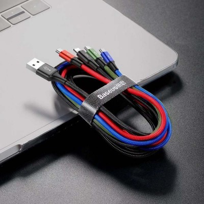 Baseus Rapid Braided USB to 2x Lightning / Type-C / micro USB Cable Πολύχρωμο 1.2m (CA1T4-A01) (BASCA1T4A01)
