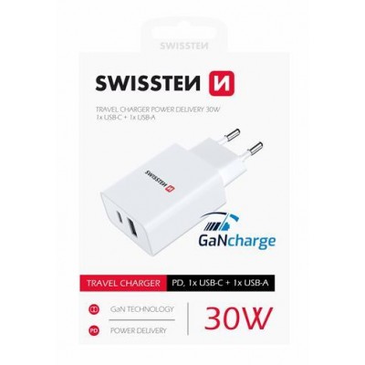 SWISSTEN ΦΟΡΤΙΣΤΗΣ PD 30W 1x USB-C + 1x USB WHITE