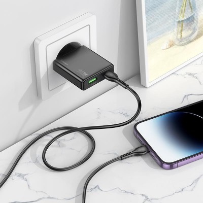 HOCO N38 DELGADO ΦΟΡΤΙΣΤΗΣ PD20W, ΜΕ ΚΑΛΩΔΙΟ PD ΣΕ LIGHTNING, 2 ΘΥΡΕΣ, ΜΑΥΡΟΣ