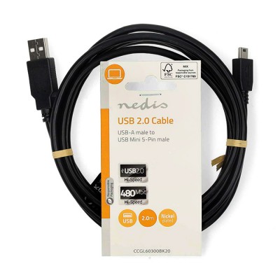 Καλώδιο USB High-Speed A αρσ. - Mini USB 5-pin αρσ., 2.00m σε μαύρο χρώμα.