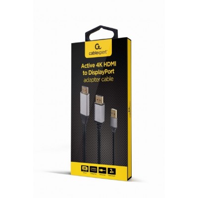 CABLEXPERT 4K HDMI MALE TO DISPLAYPORT MALE ADAPTER CABLE 2M BLACK RETAIL PACK CABLEXPERT 4K HDMI MALE TO DISPLAYPORT MALE ADAPTER CABLE 2M BLACK RETAIL PACK
