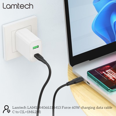 LAMTECH CHARGE AND DATA CABLE TYPE-C TO TYPE-C 60W 2M BLACK