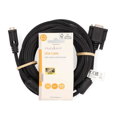 NEDIS CCGL59100BK50 Καλώδιο VGA αρσ. - VGA θηλ., 5.00m σε μαύρο χρώμα. NEDIS CCGL59100BK50 Καλώδιο VGA αρσ. - VGA θηλ., 5.00m σε μαύρο χρώμα.