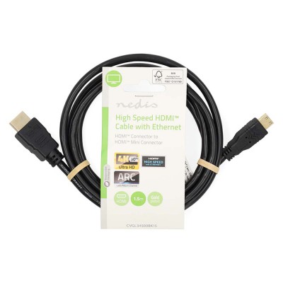 Καλώδιο High speed HDMI με Ethernet 10.2Gbps, HDMI αρσ. - HDMI mini αρσ. με επίχρυσες επαφές, 1.50m.