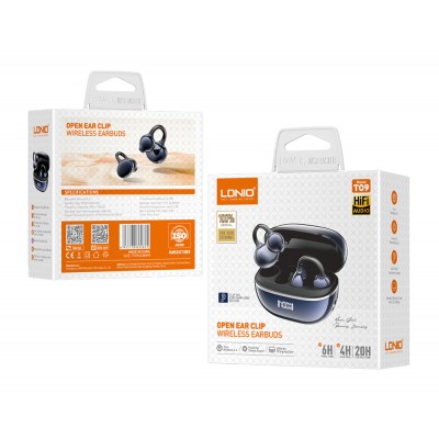 LDNIO earphones με θήκη φόρτισης T09, OWS, Φ10mm, 35/400mAh, μπλε