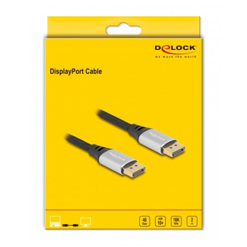 DELOCK καλώδιο DisplayPort 2.1 80634, 16K/60Hz, 40 Gbps, 2m, μαύρο