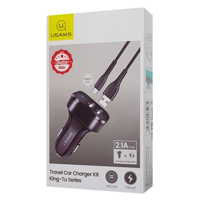 USAMS φορτιστής αυτοκινήτου C13 & καλώδιο type-C, 2x USB, 2.1A, μαύρο USAMS φορτιστής αυτοκινήτου C13 & καλώδιο type-C, 2x USB, 2.1A, μαύρο