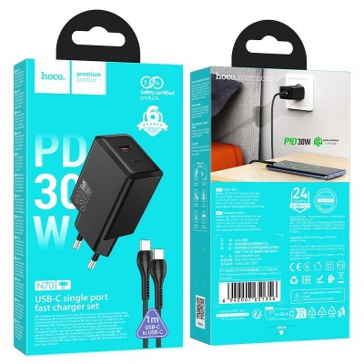 HOCO N70 NUEVO ΦΟΡΤΙΣΤΗΣ PD30W, 1 ΘΥΡΑ, TYPE-C, ΜΑΥΡΟ