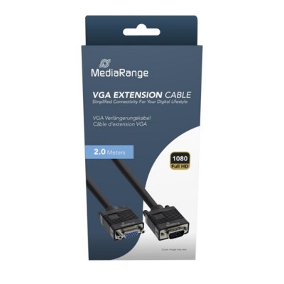 MediaRange VGA extension cable, VGA (HD15) plug to socket, 2m Cable Length, Black (MRCS249) MediaRange VGA extension cable, VGA (HD15) plug to socket, 2m Cable Length, Black (MRCS249)