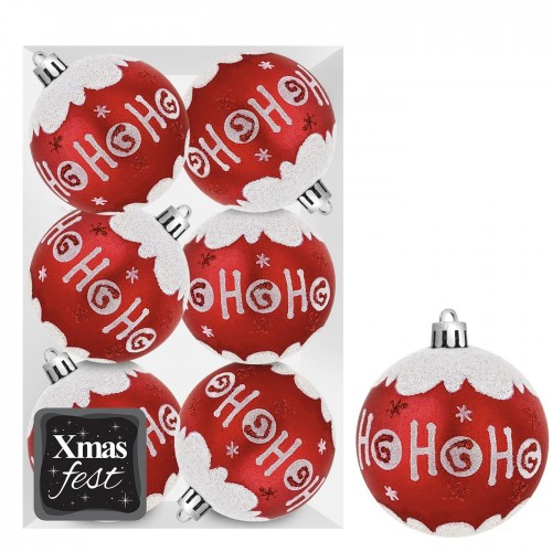 Μπάλες Ντεκόρ Κόκκινες ho ho ho πακ=6τεμ φ8 ø8cm Xmasfest 1133593