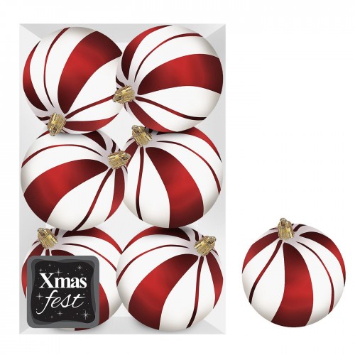 Μπάλες Λευκές με Κόκκινες Ρίγες πακ=6τεμ φ8 ø8cm Xmasfest 1133596